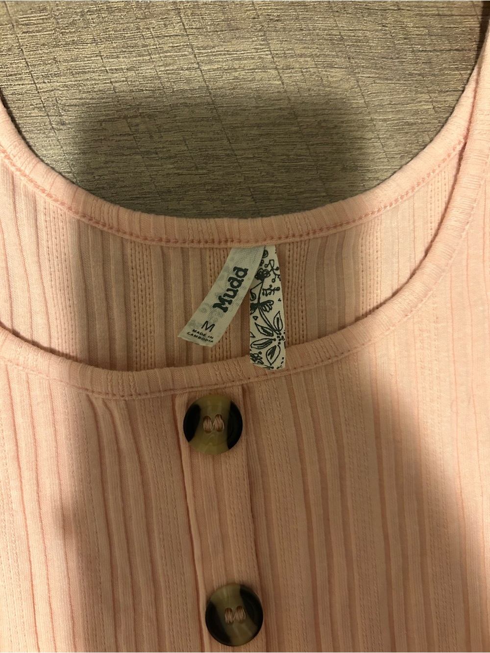 Mudd Peach Ribbed Button-Front Tank Top - Picture 2 of 2